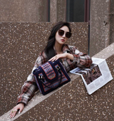 Grunge Series British style Check Crossbody Bag Blue