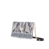 Secret Garden Floral Fringe Crossbody Bag Rock Grey