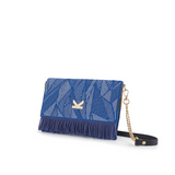 Secret Garden Floral Fringe Crossbody Bag Lake Blue