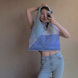 Crackles Series Metal Triangle Tote Sky Blue
